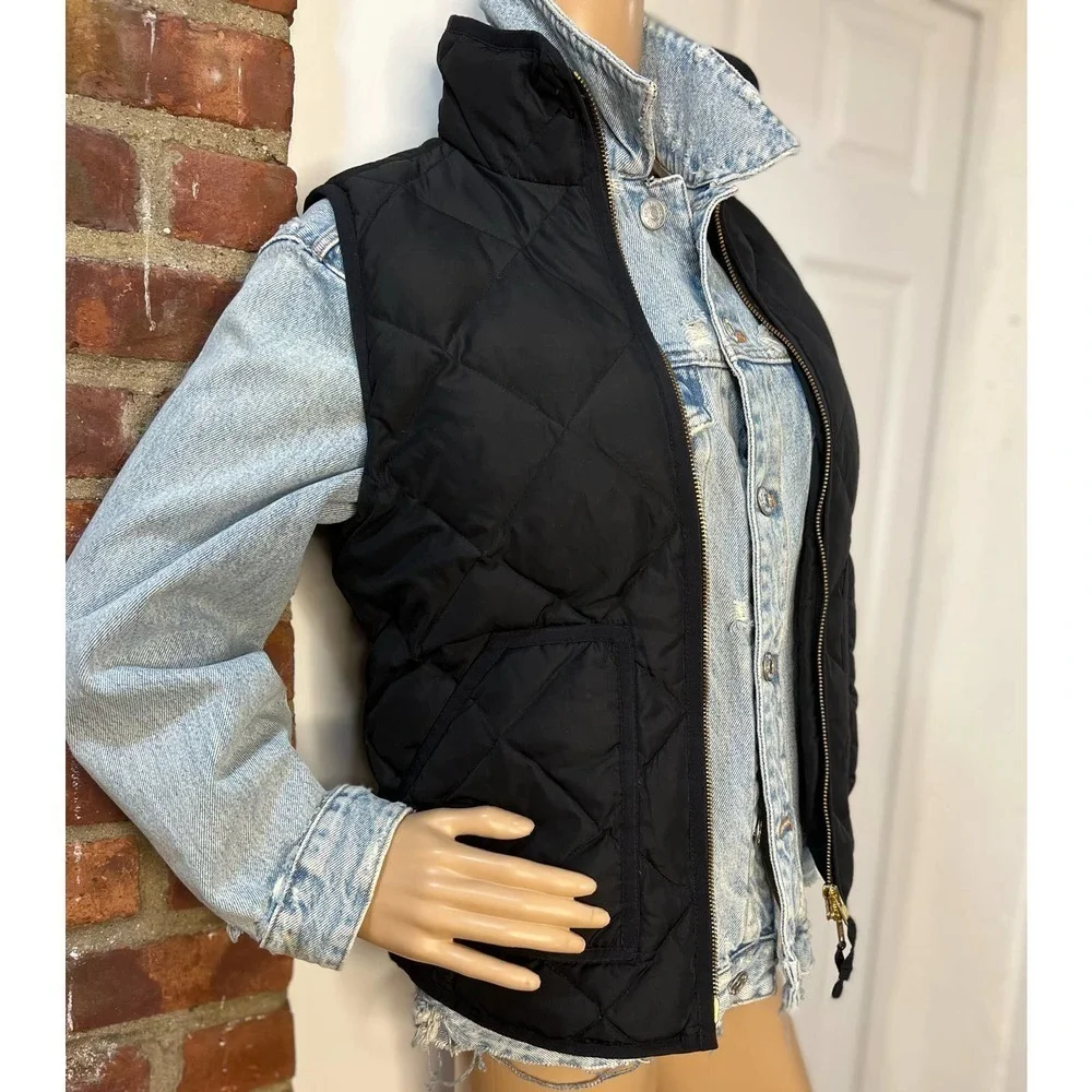 J.Crew Navy Diamond Quilted Puffer Vest Two-Way Zip Women’s XXS